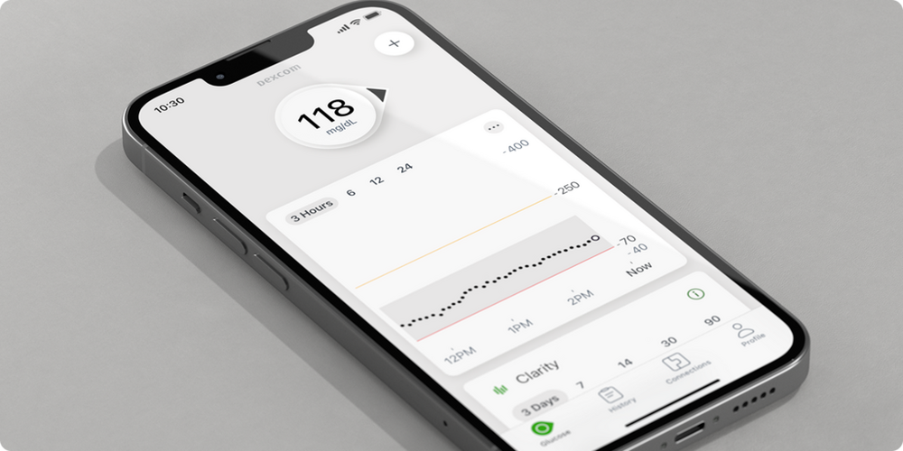 phone showing glucose levels